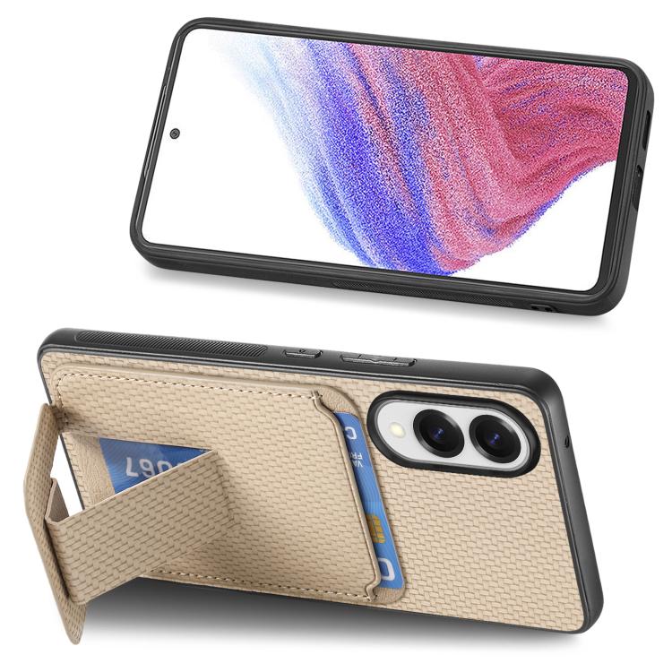 For Samsung Galaxy S25 Edge 5G Carbon Fiber Card Bag Fold Stand Phone Case