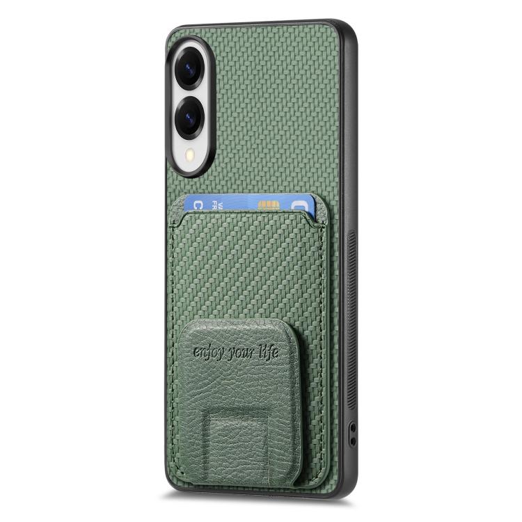 For Samsung Galaxy S25 Edge 5G Carbon Fiber Card Bag Fold Stand Phone Case