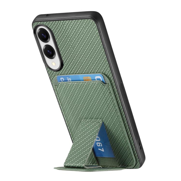 For Samsung Galaxy S25 Edge 5G Carbon Fiber Card Bag Fold Stand Phone Case