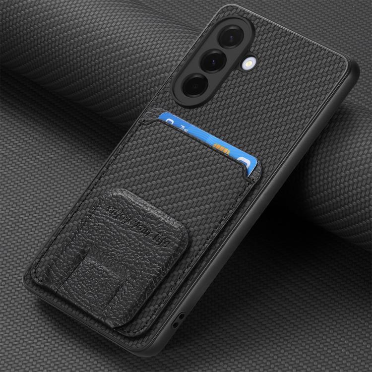 For Samsung Galaxy A37 5G Carbon Fiber Card Bag Fold Stand Phone Case