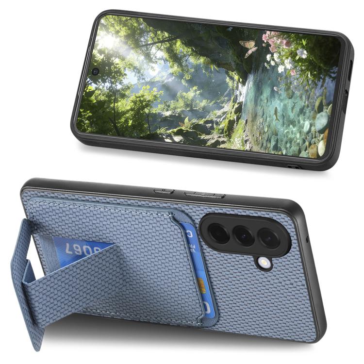 For Samsung Galaxy A57 5G Carbon Fiber Card Bag Fold Stand Phone Case
