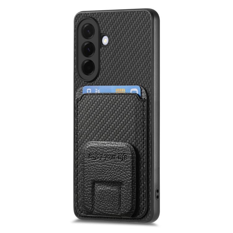 For Samsung Galaxy A57 5G Carbon Fiber Card Bag Fold Stand Phone Case