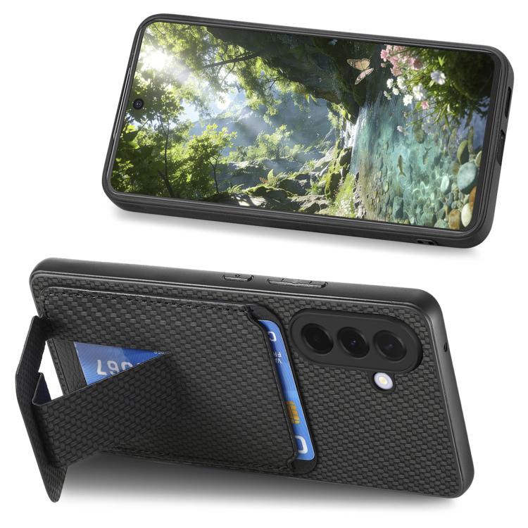 For Samsung Galaxy A57 5G Carbon Fiber Card Bag Fold Stand Phone Case