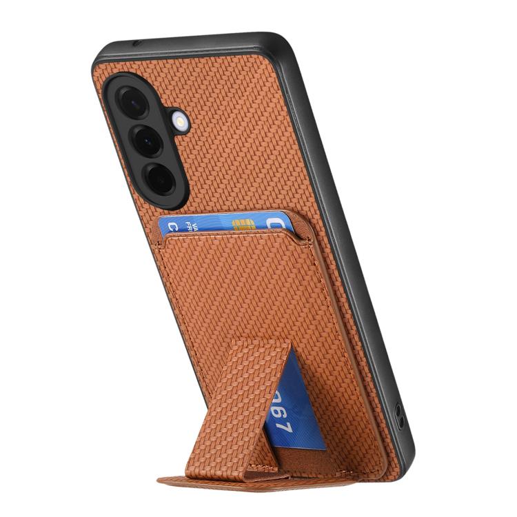 For Samsung Galaxy A57 5G Carbon Fiber Card Bag Fold Stand Phone Case