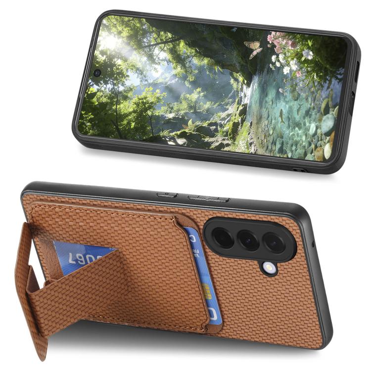 For Samsung Galaxy A57 5G Carbon Fiber Card Bag Fold Stand Phone Case