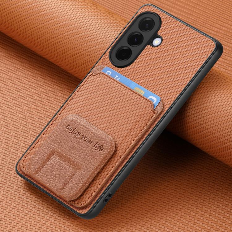 For Samsung Galaxy A57 5G Carbon Fiber Card Bag Fold Stand Phone Case