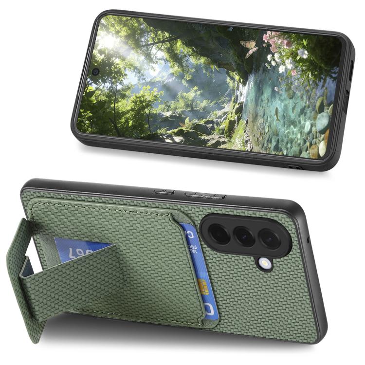 For Samsung Galaxy A57 5G Carbon Fiber Card Bag Fold Stand Phone Case