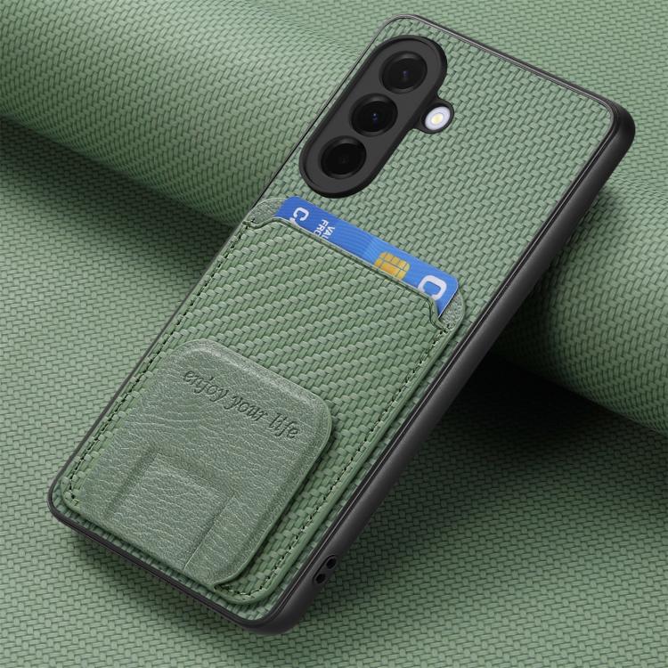 For Samsung Galaxy A57 5G Carbon Fiber Card Bag Fold Stand Phone Case