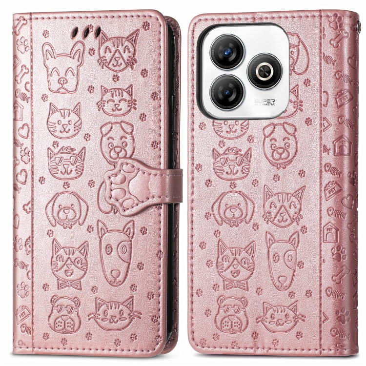 For ZTE Blade A75 4G Cat and Dog Embossed Leather Phone Case
