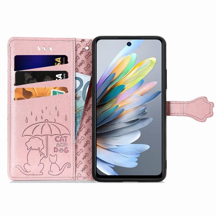 For ZTE Blade A75 4G Cat and Dog Embossed Leather Phone Case