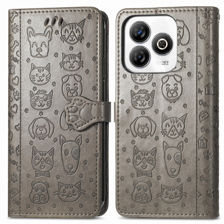 For ZTE Blade A75 4G Cat and Dog Embossed Leather Phone Case