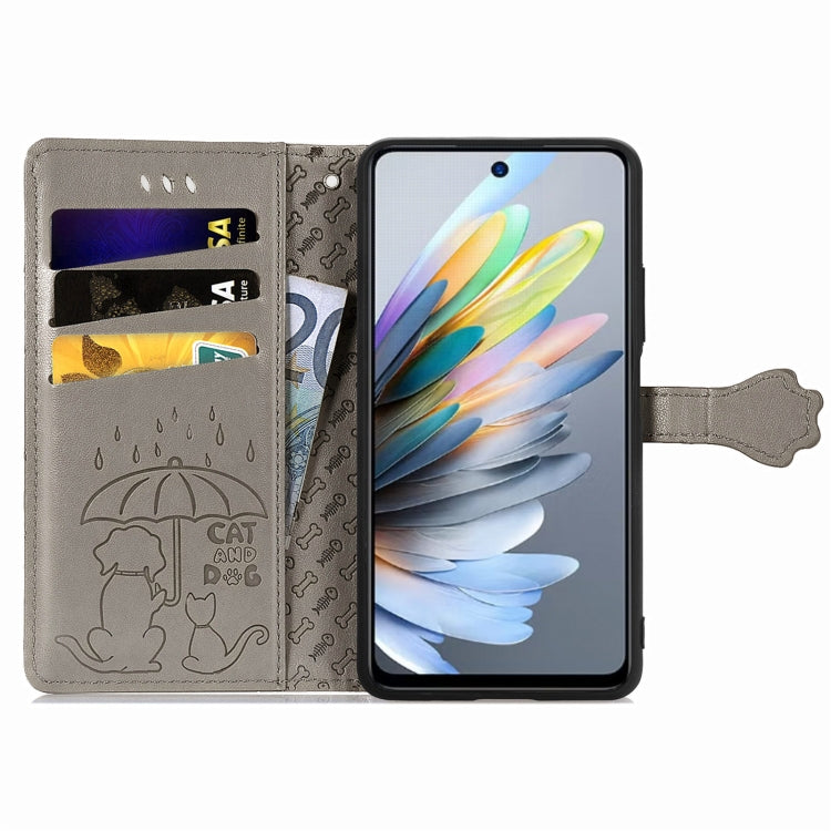 For ZTE Blade A75 4G Cat and Dog Embossed Leather Phone Case