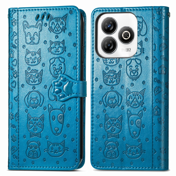 For ZTE Blade A75 4G Cat and Dog Embossed Leather Phone Case