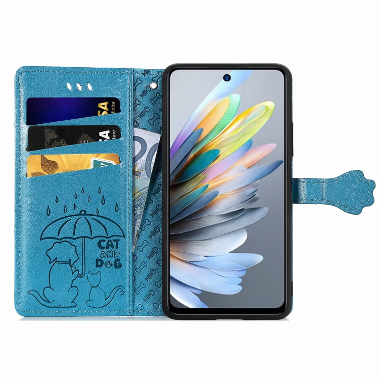 For ZTE Blade A75 4G Cat and Dog Embossed Leather Phone Case