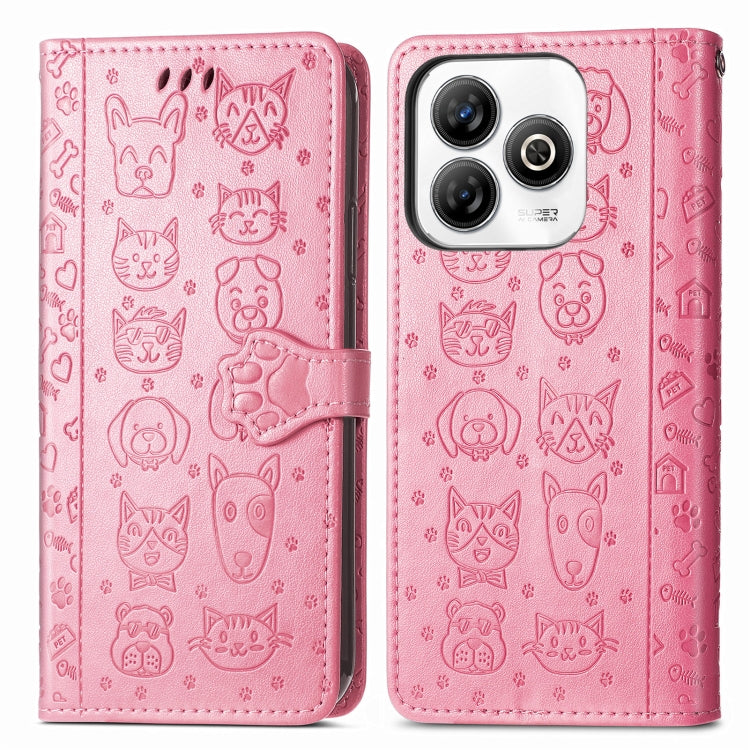 For ZTE Blade A75 4G Cat and Dog Embossed Leather Phone Case