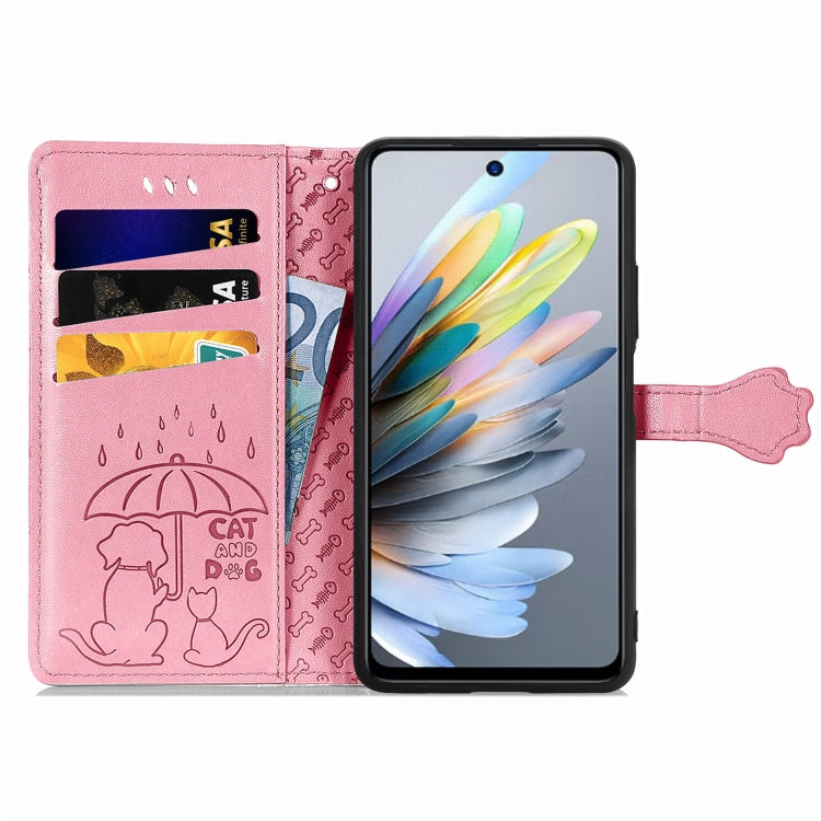 For ZTE Blade A75 4G Cat and Dog Embossed Leather Phone Case