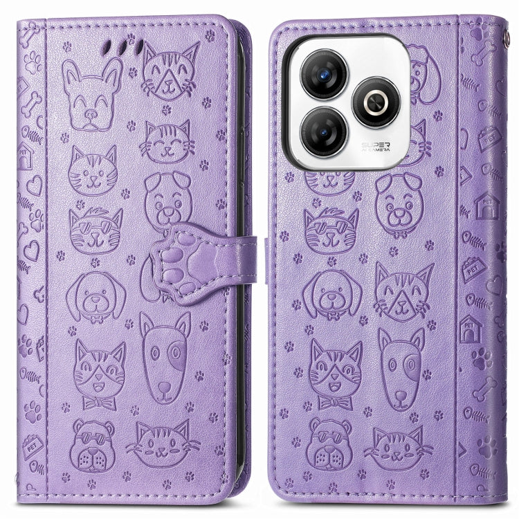 For ZTE Blade A75 4G Cat and Dog Embossed Leather Phone Case