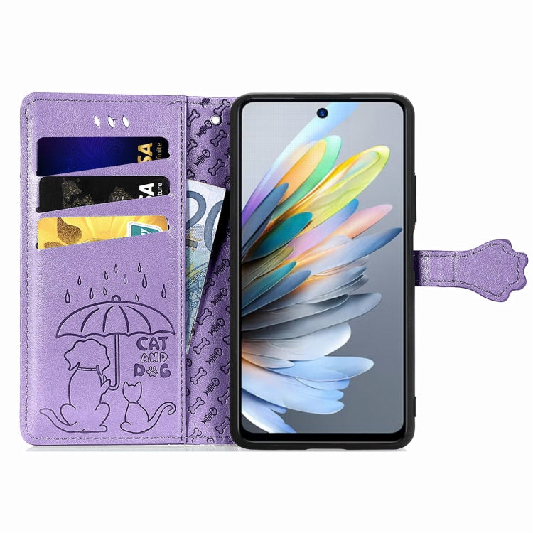 For ZTE Blade A75 4G Cat and Dog Embossed Leather Phone Case