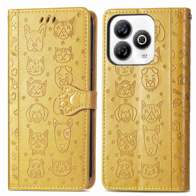 For ZTE Blade A75 4G Cat and Dog Embossed Leather Phone Case