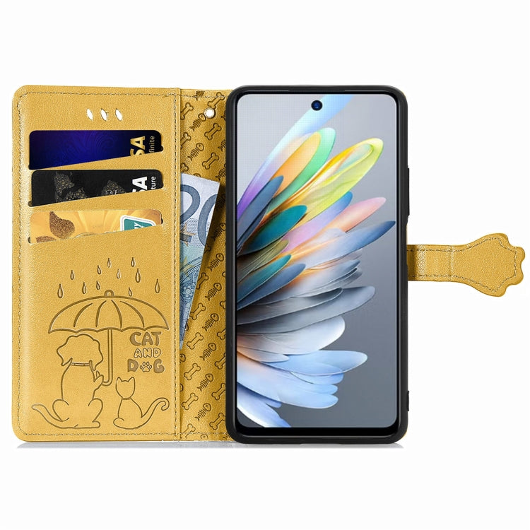 For ZTE Blade A75 4G Cat and Dog Embossed Leather Phone Case