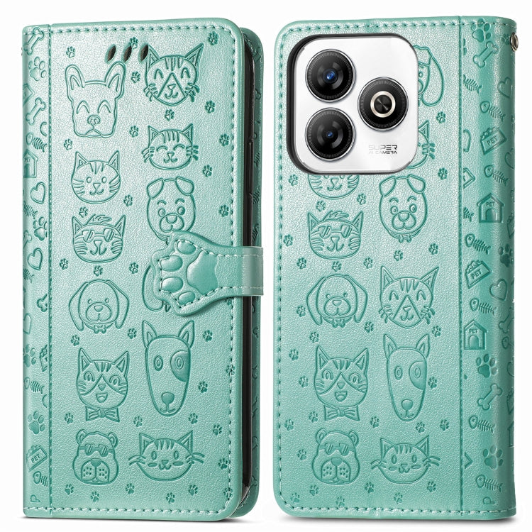 For ZTE Blade A75 4G Cat and Dog Embossed Leather Phone Case
