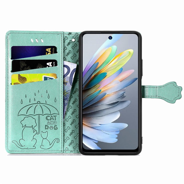 For ZTE Blade A75 4G Cat and Dog Embossed Leather Phone Case