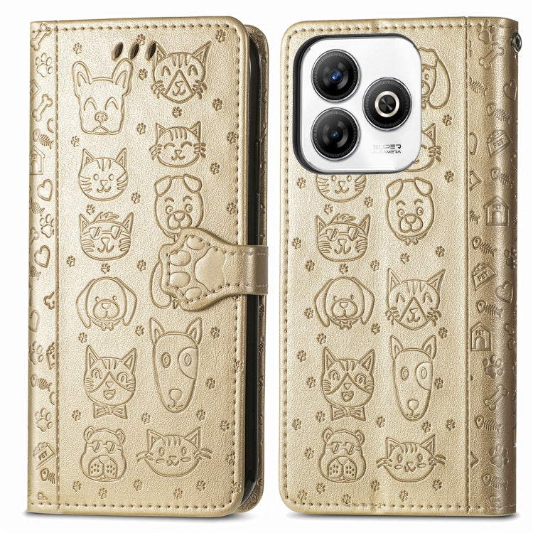 For ZTE Blade A75 4G Cat and Dog Embossed Leather Phone Case