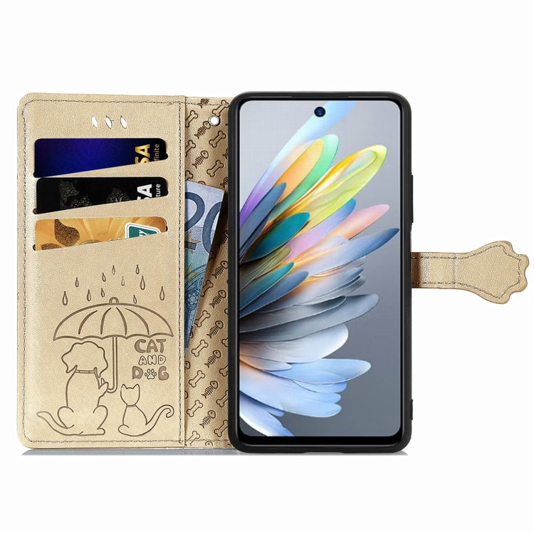 For ZTE Blade A75 4G Cat and Dog Embossed Leather Phone Case