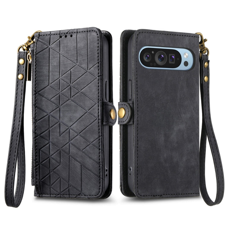 For Google Pixel 9 Geometric Zipper Wallet Side Buckle Leather Phone Case