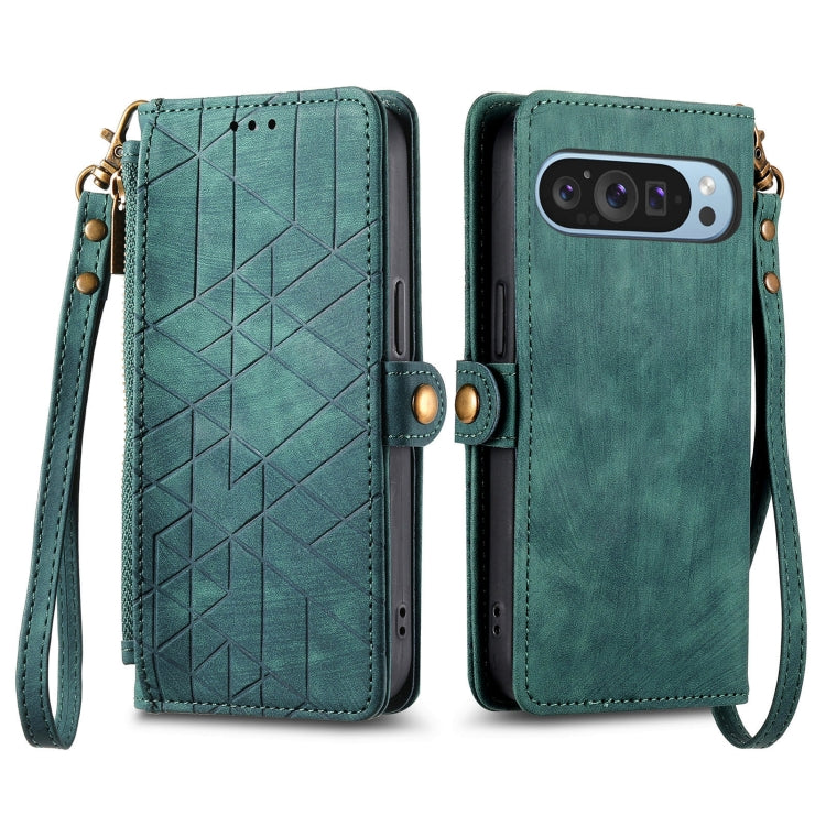 For Google Pixel 9 Geometric Zipper Wallet Side Buckle Leather Phone Case