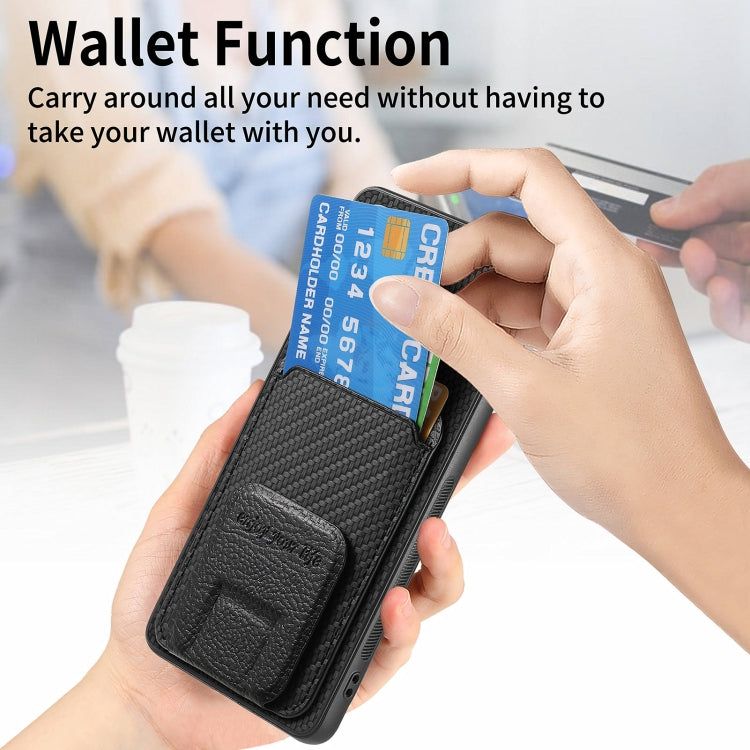 For Honor Magic6 Pro Carbon Fiber Card Bag Fold Stand Phone Case