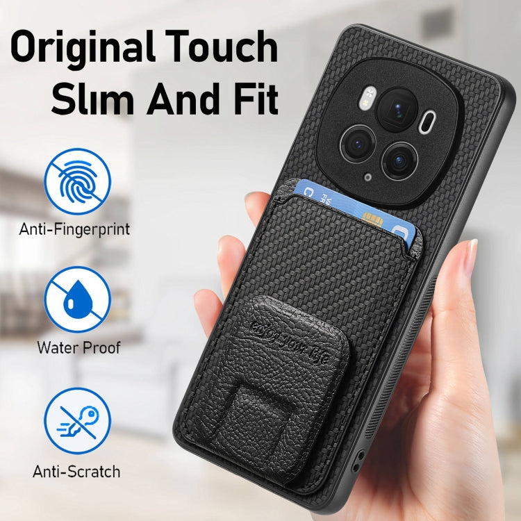 For Honor Magic6 Pro Carbon Fiber Card Bag Fold Stand Phone Case