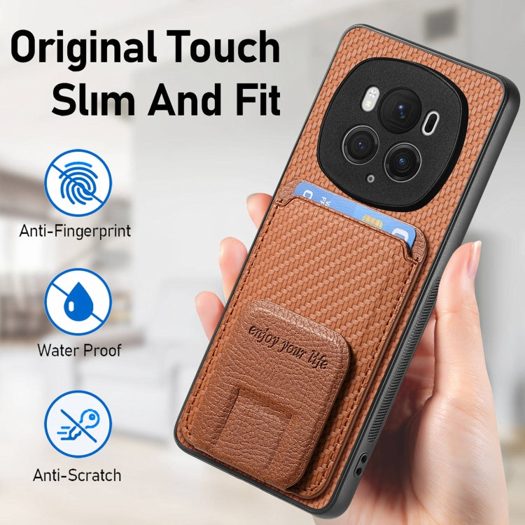 For Honor Magic6 Pro Carbon Fiber Card Bag Fold Stand Phone Case