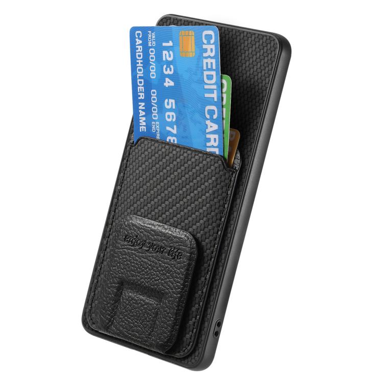 For Honor 600 Global Carbon Fiber Card Bag Fold Stand Phone Case