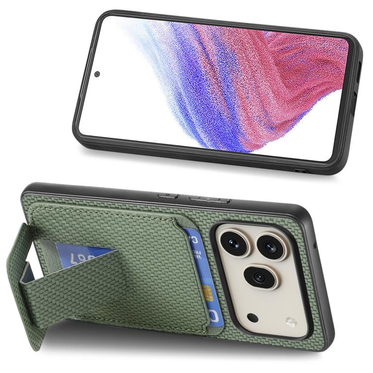 For Honor 600 Global Carbon Fiber Card Bag Fold Stand Phone Case