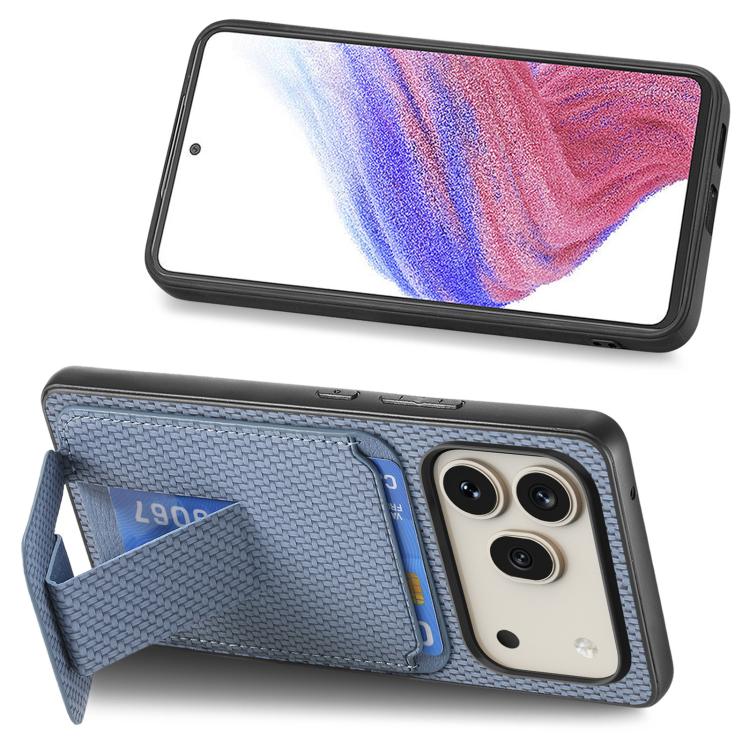 For Honor 600 Pro Global Carbon Fiber Card Bag Fold Stand Phone Case