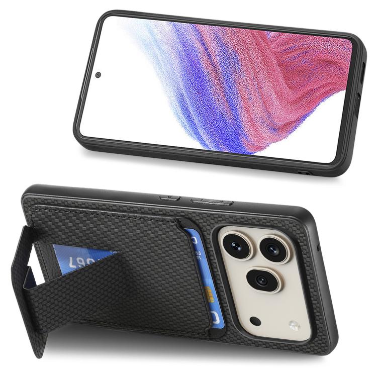 For Honor 600 Pro Global Carbon Fiber Card Bag Fold Stand Phone Case