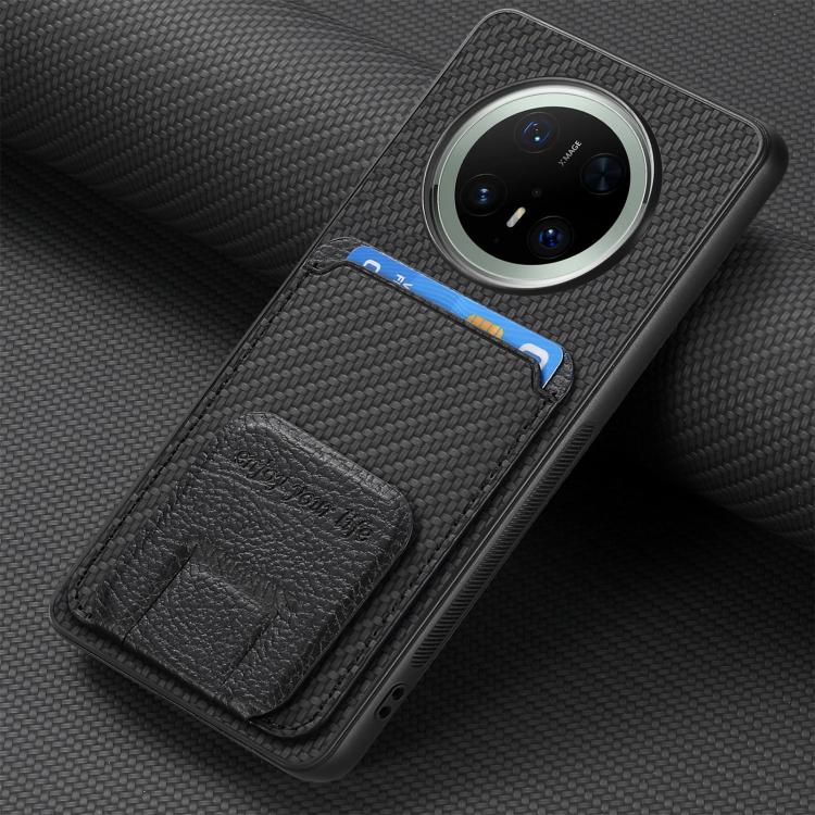 For Huawei Mate 70 Pro Carbon Fiber Card Bag Fold Stand Phone Case
