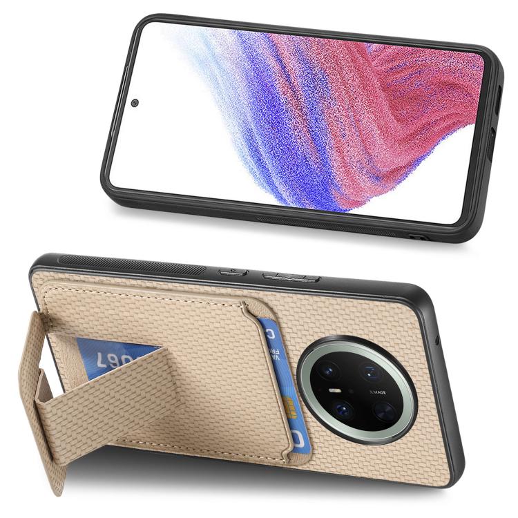 For Huawei Mate 70 Pro Carbon Fiber Card Bag Fold Stand Phone Case