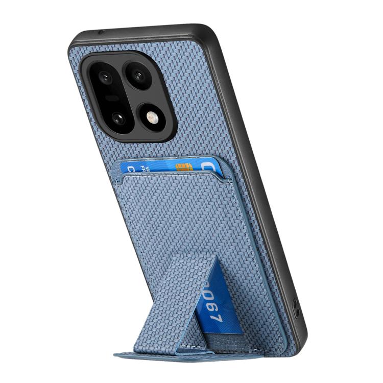 For OnePlus 15 Carbon Fiber Card Bag Fold Stand Phone Case