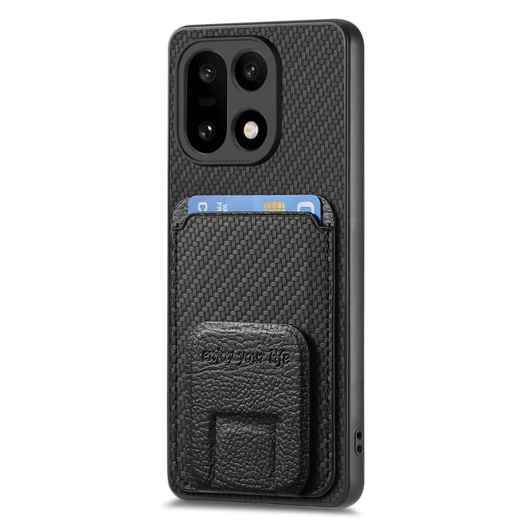 For OnePlus 15 Carbon Fiber Card Bag Fold Stand Phone Case