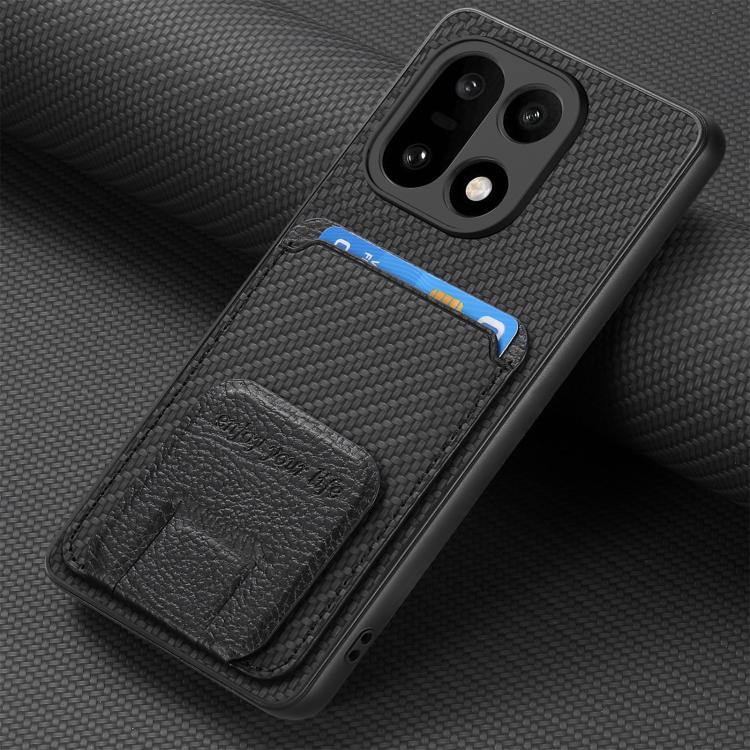 For OnePlus 15 Carbon Fiber Card Bag Fold Stand Phone Case