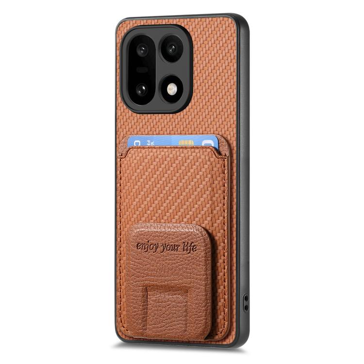 For OnePlus 15 Carbon Fiber Card Bag Fold Stand Phone Case