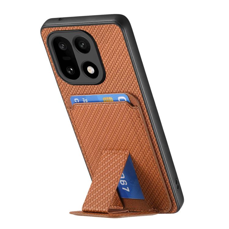 For OnePlus 15 Carbon Fiber Card Bag Fold Stand Phone Case