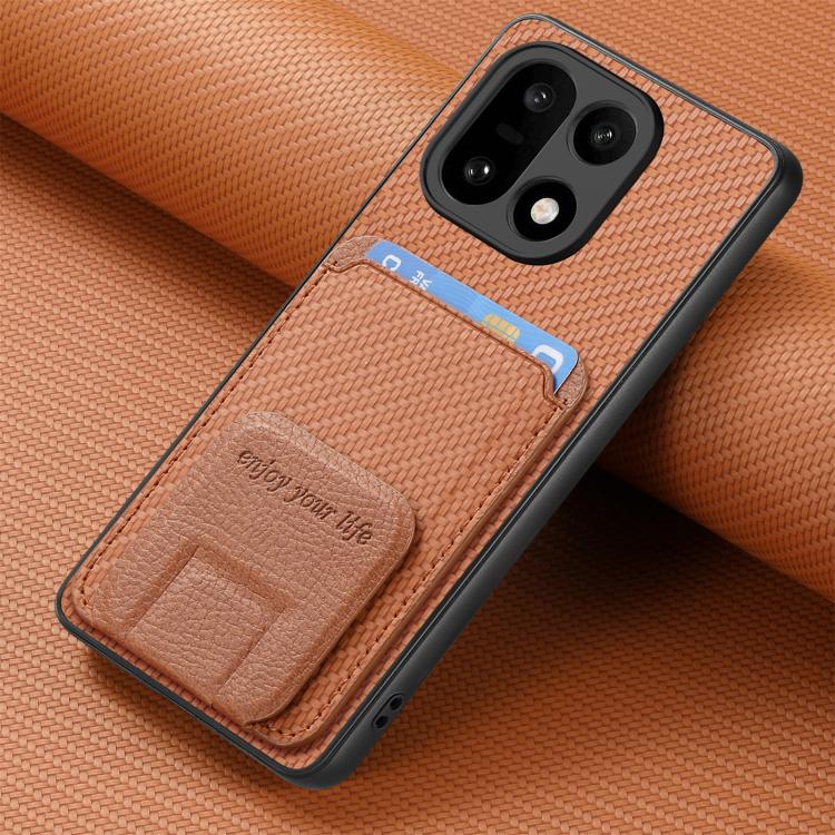 For OnePlus 15 Carbon Fiber Card Bag Fold Stand Phone Case