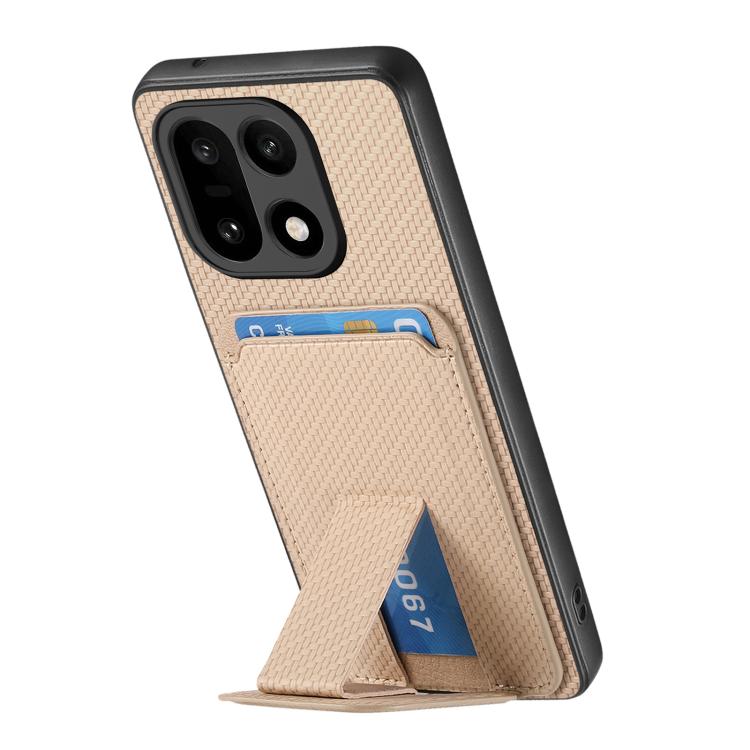 For OnePlus 15 Carbon Fiber Card Bag Fold Stand Phone Case
