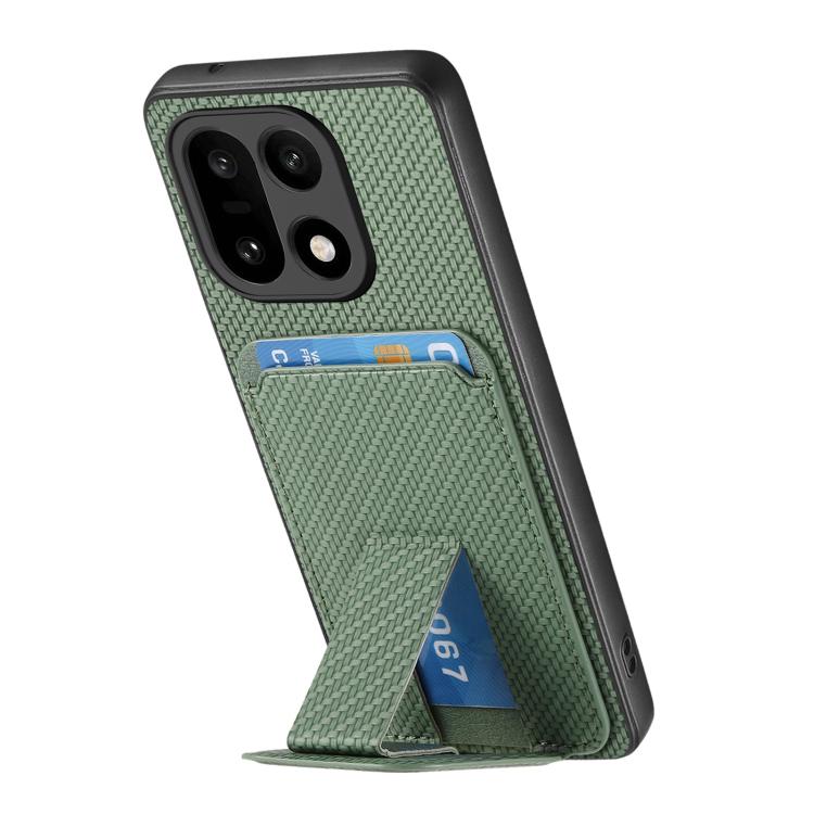 For OnePlus 15 Carbon Fiber Card Bag Fold Stand Phone Case