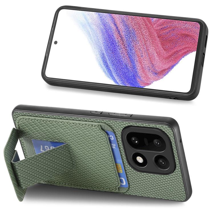 For OnePlus 15 Carbon Fiber Card Bag Fold Stand Phone Case