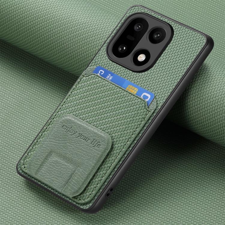 For OnePlus 15 Carbon Fiber Card Bag Fold Stand Phone Case