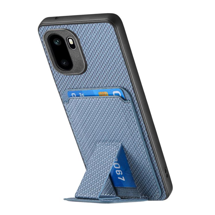 For OnePlus Ace 6 / 6T/ 15R Carbon Fiber Card Bag Fold Stand Phone Case